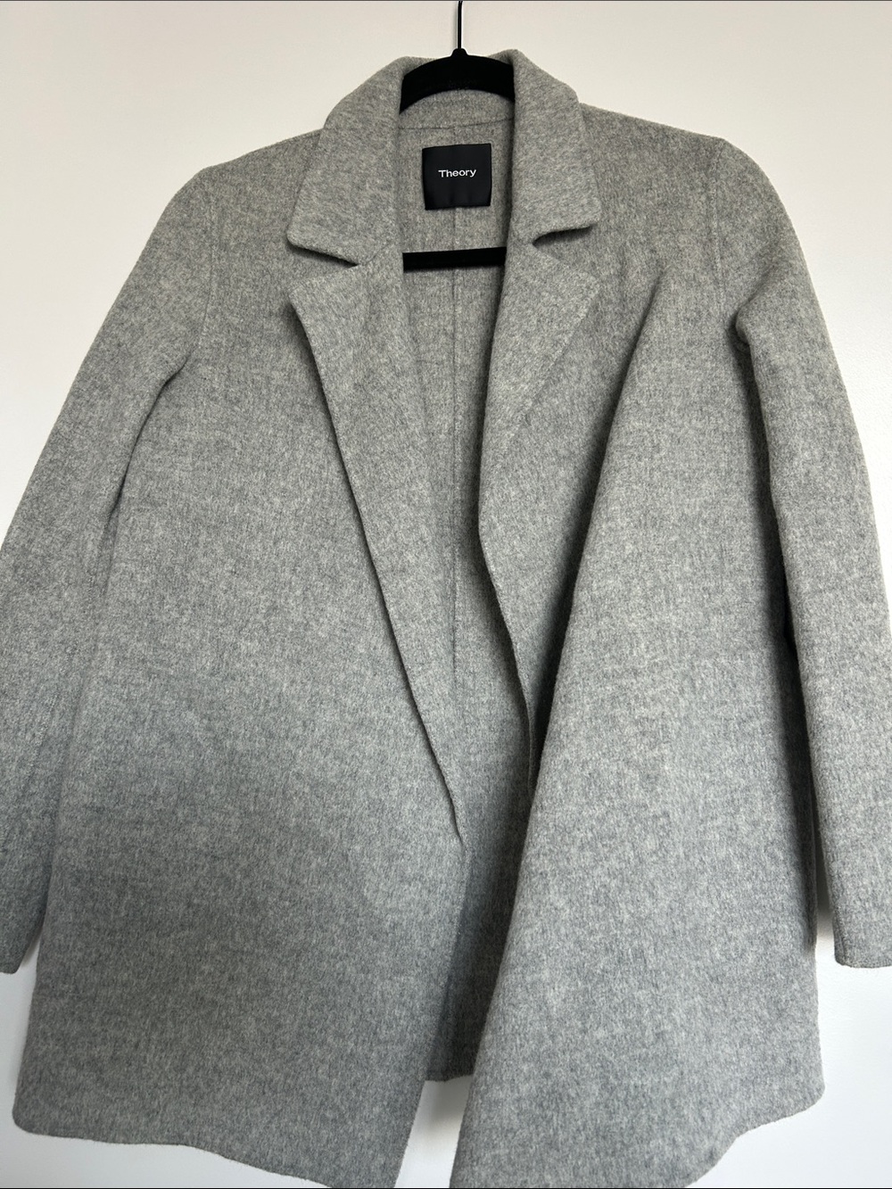 Theory Light Gray Wool Blend Open-Front Trench Coat